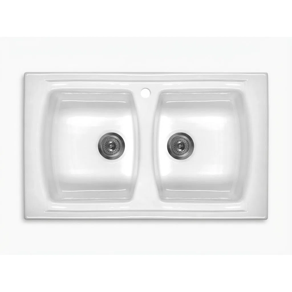 Lavello cucina da incasso in ceramica con 2 vasche 86x50 cm colore bianco - Libby