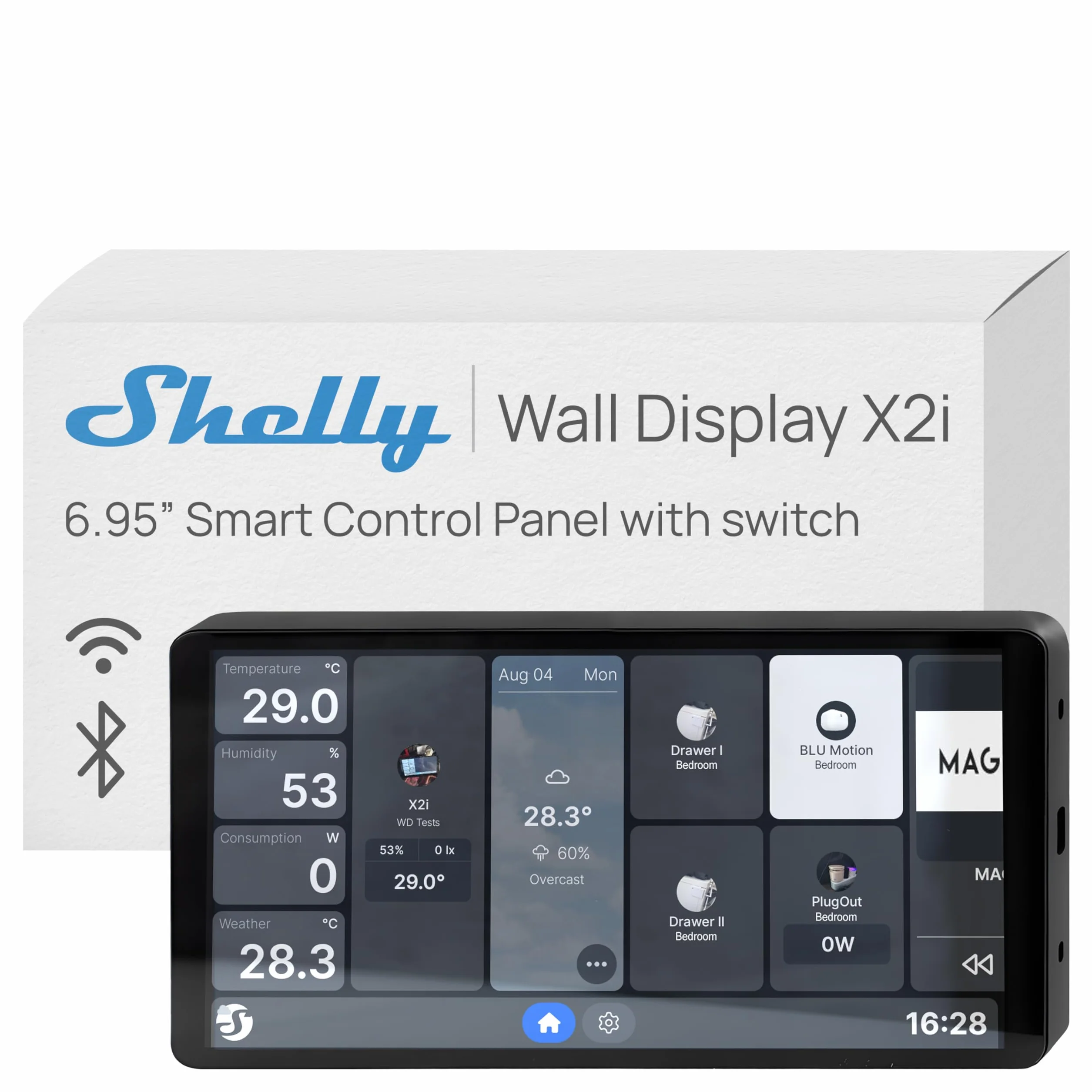 Shelly Wall Display X2i Nero - 6.9" Pannello di Controllo Smart WiFi, Termostato, Relè Integrato 5A, Richiede Neutro, Sensore LUX e Sensore G, Altoparlanti Stereo, Alexa e Google, Home Assistant