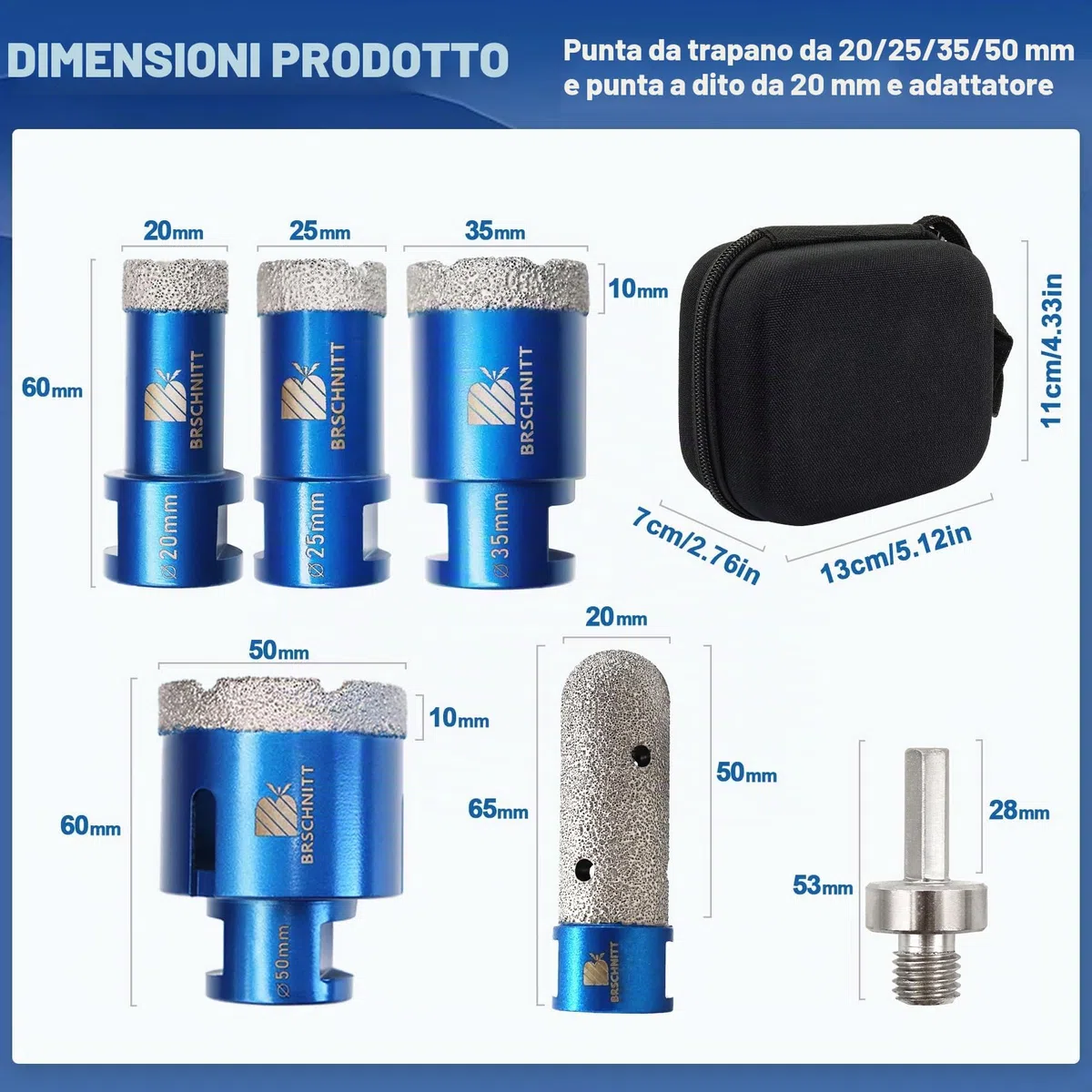 Set di punte diamantate per piastrelle - 20/25/35/50mm Punte diamantate e fresatrice diamantata da 20mm con adattatore