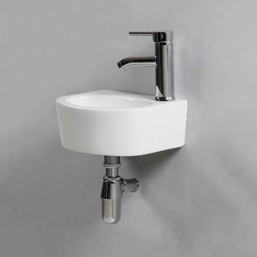 Lavabo lavandino ovale da parete in ceramica per piccolo guardaroba bagno (lato destro)