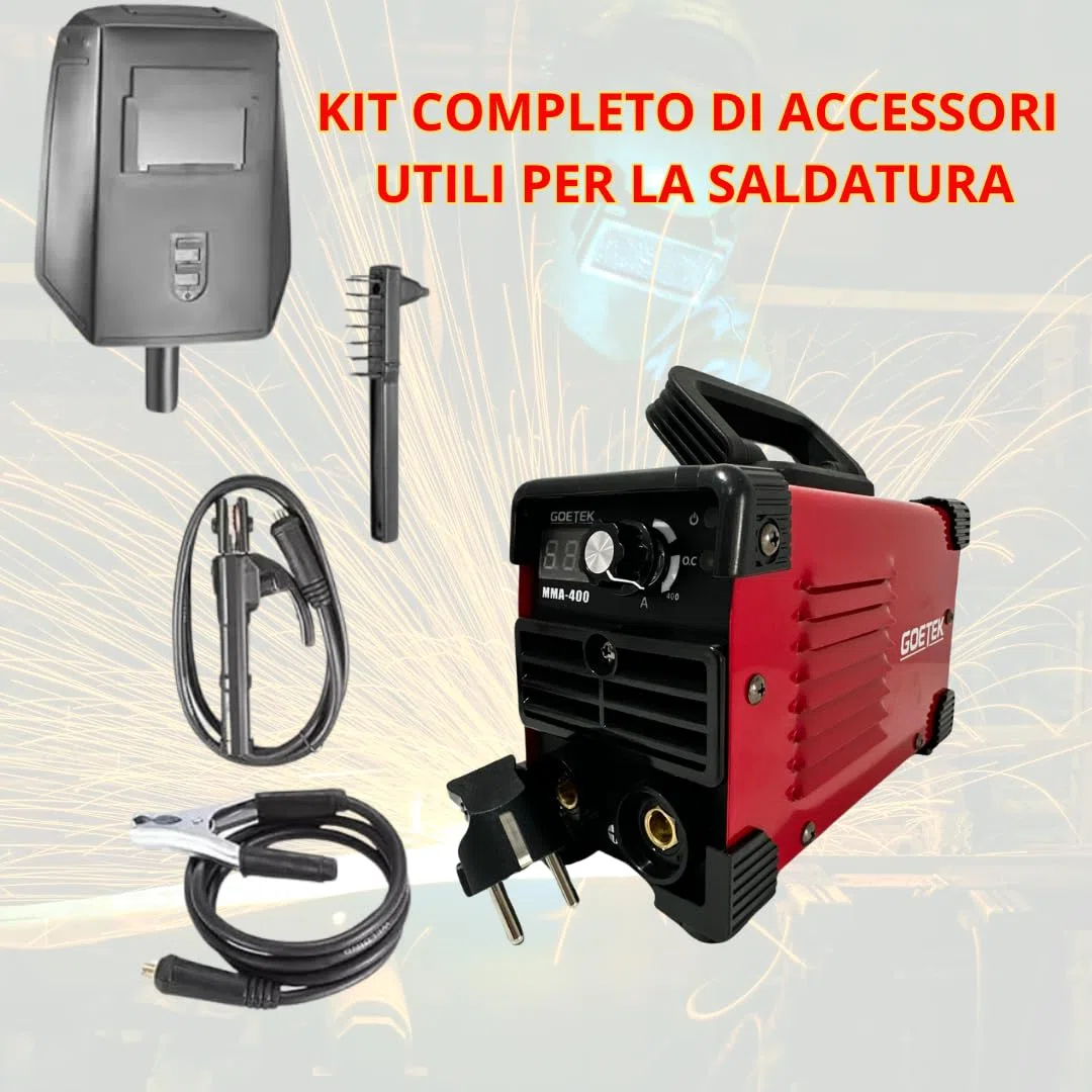 Saldatrice Inverter Mini MMA 400A Ultra Compatta | IGBT DC, VRD, Display LED, Saldatura a Elettrodo e Lift TIG, Portatile e Potente