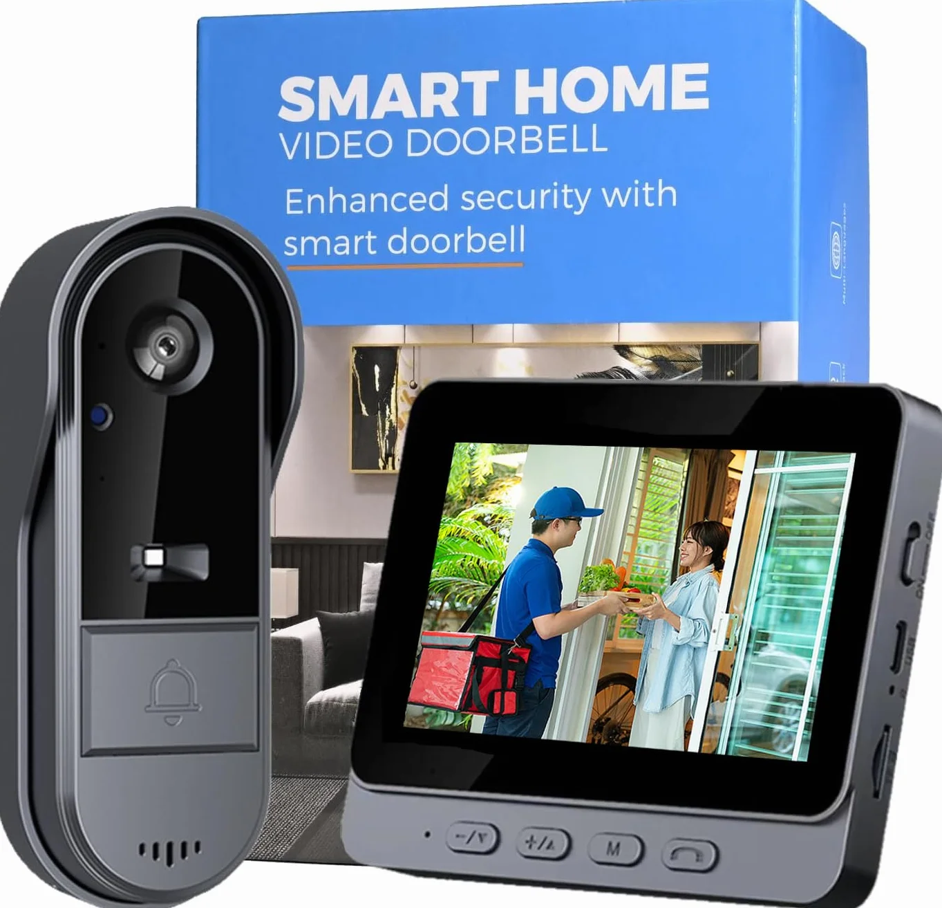 Winnes Video Campanello Videocitofono Senza Fili da Esterno Impermeabile IP67,Spioncino Digitale con 1080P 4,3'' IPS Schermo Telecamera 170° Ultra Grandangolo,Audio Bidirezionale,Senza APP&WIFI