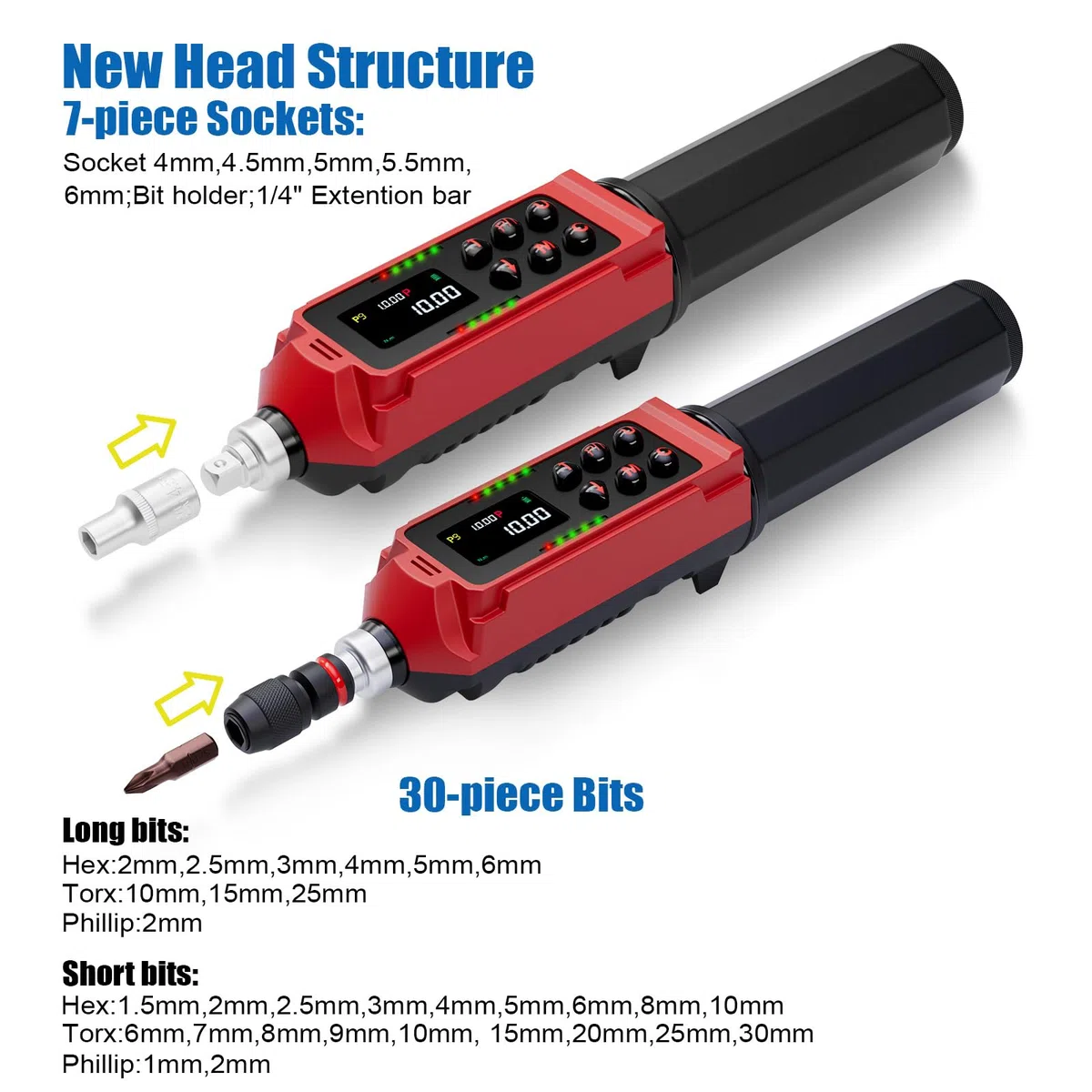 ANPUDS Cacciavite Dinamometrico Digitale, 0,15-10Nm Cacciavite Dinamometrico Regolabile, ±1% Precisione con Maniglia Vibrante, Cicalino e LED, 1/4" Chiave Dinamometrica Elettronica Per Bicicletta Moto