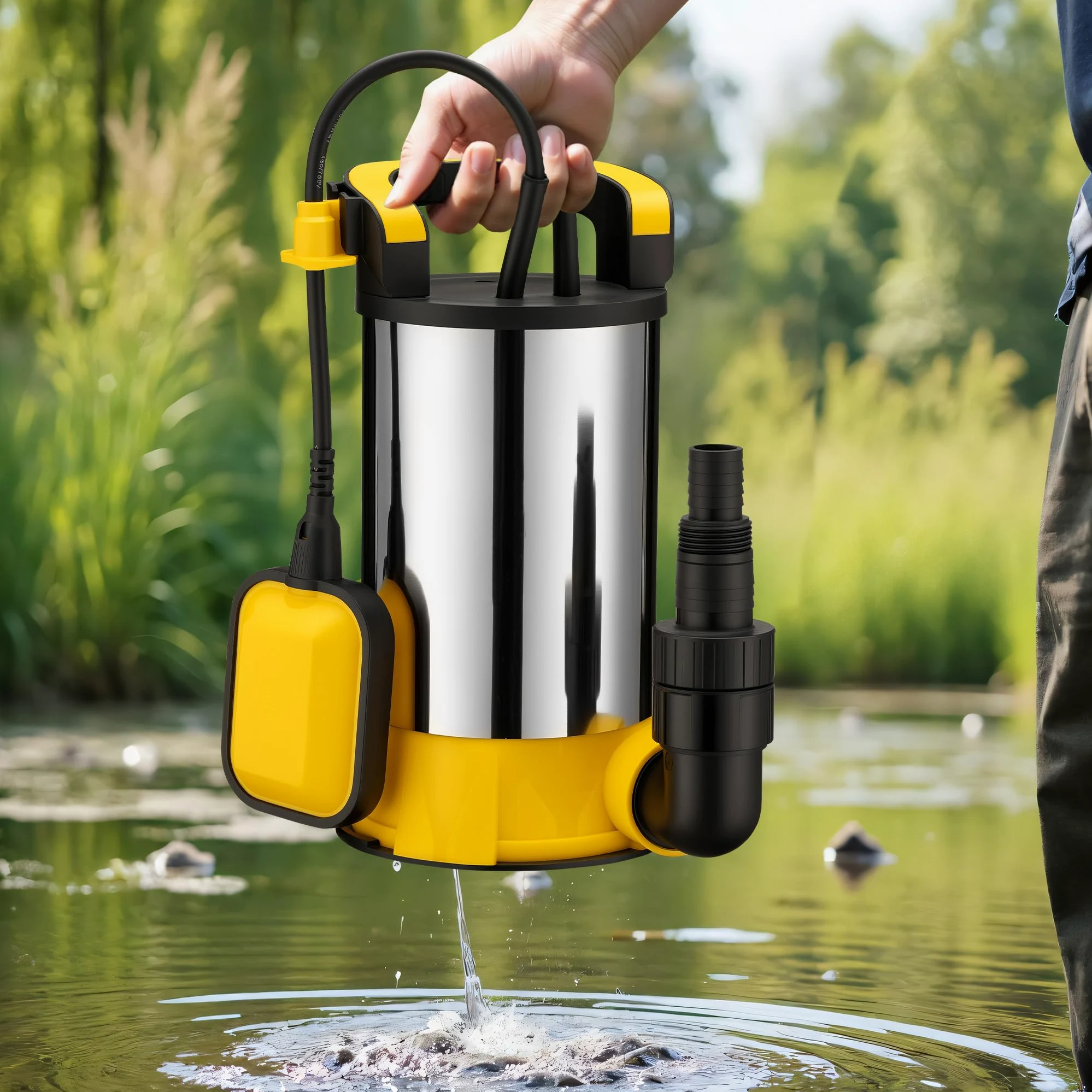 Wiltec Pompa sommersa, 850W 15000 l/h, profondità max 7 m, Elettropompa a immersione per pozzi e cisterne