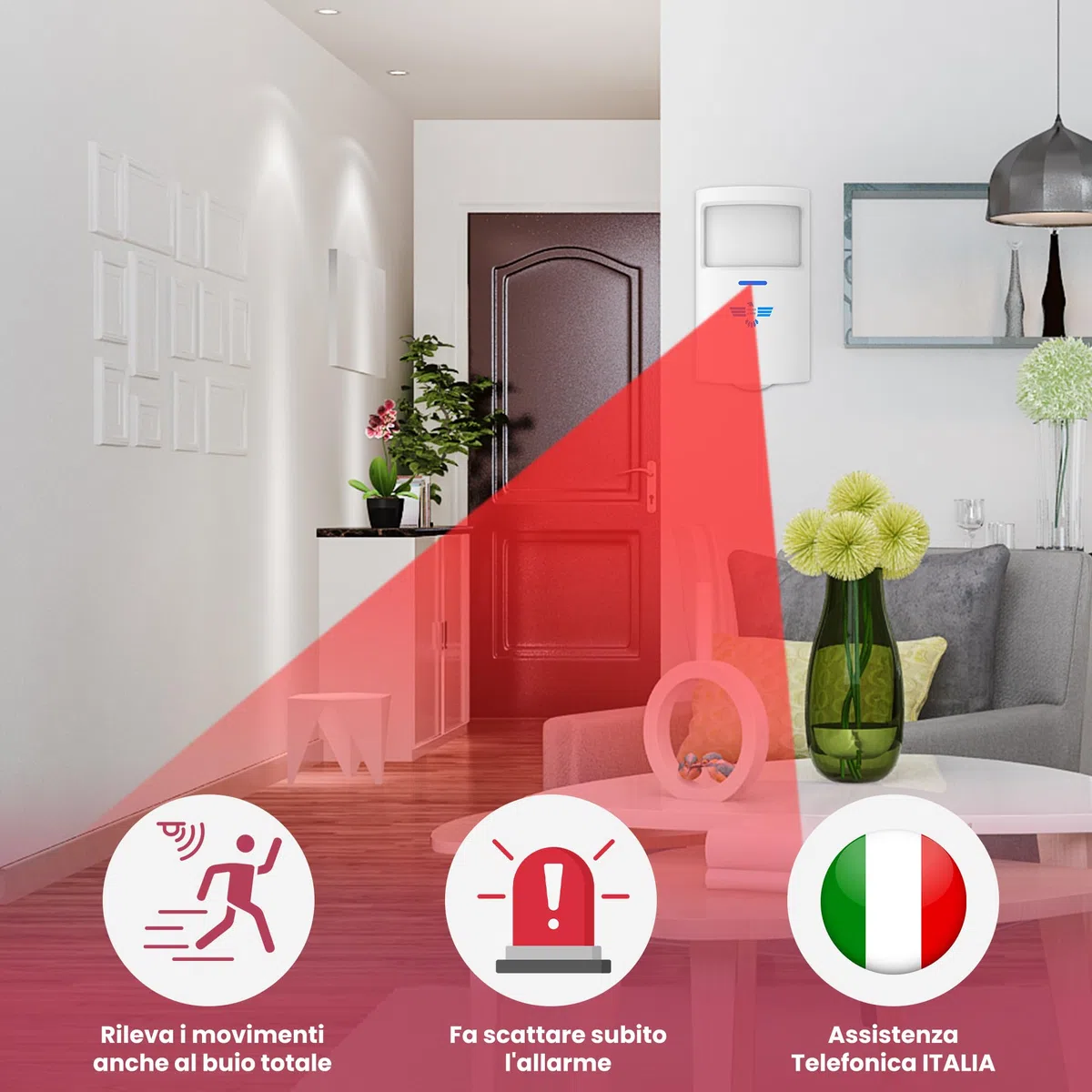 ITALIAN ALARM - Allarme Casa Senza Fili WiFi con Sirena Esterna, Kit Antifurto Casa Wireless, Sistema Sicurezza Completo con APP, Supporta Sim Gsm 4G. Già Configurato, Videotutorial, Assistenza Italia