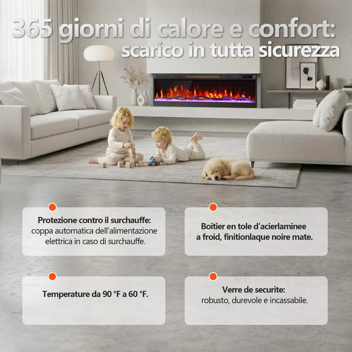 Camino elettrico da 50 pollici 127 cm 3D effetto fiamma telecomando senza batteria