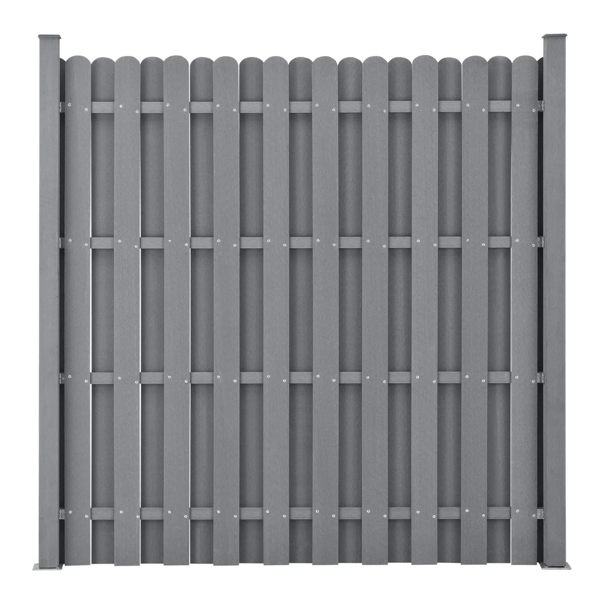 NEU.HOLZ Steccato per Giardino Staccionata con Doghe e 2 Colonne in WPC Legno Composito Recinzione con Base in Acciaio 185 x 193 cm - Grigio