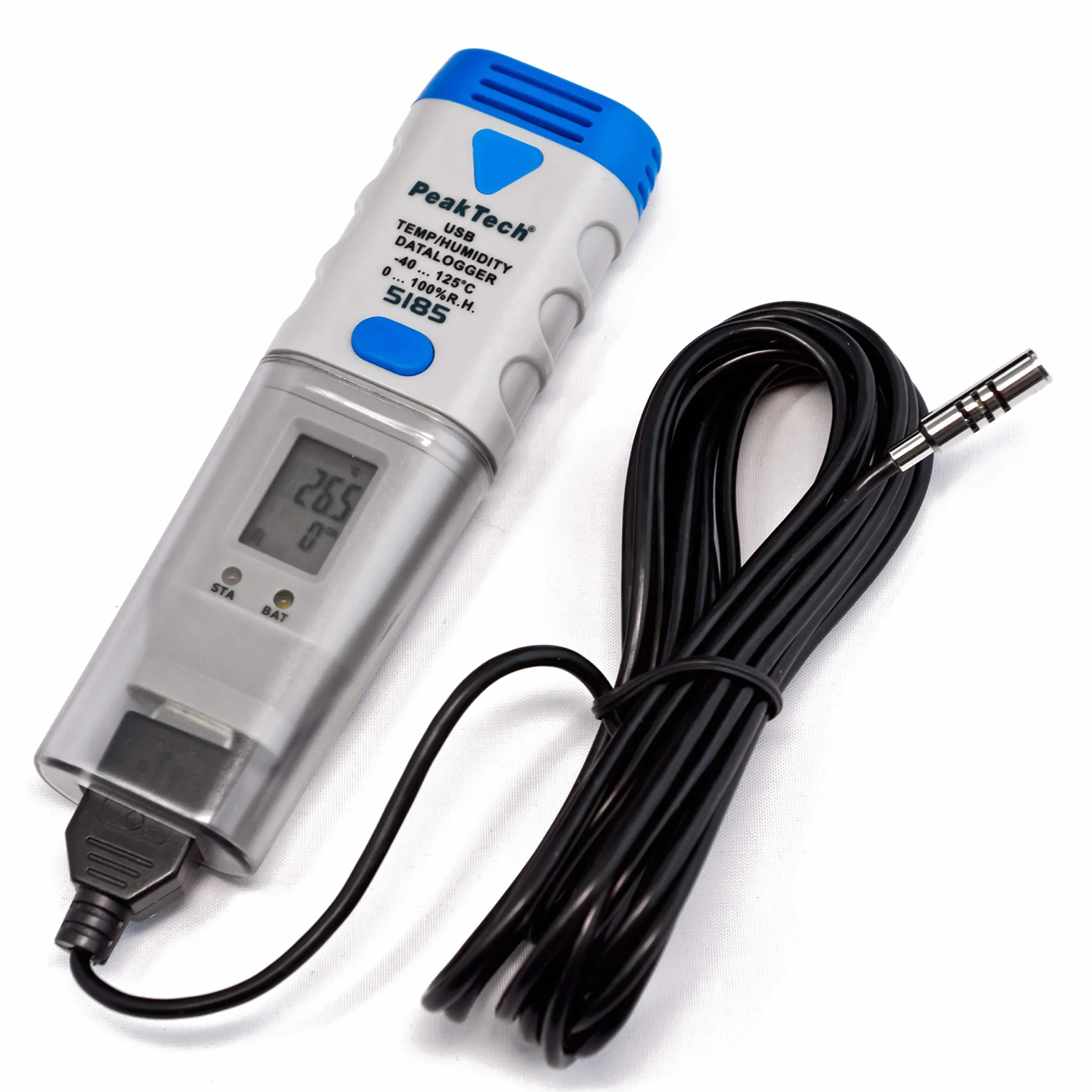 Peaktech 5185 - Registratore di Dati USB con 32.000 Letture per Misurazione dell'Umidità e della Temperatura, Schermo LCD, Software per Pc, Sensore Esterno - 60G