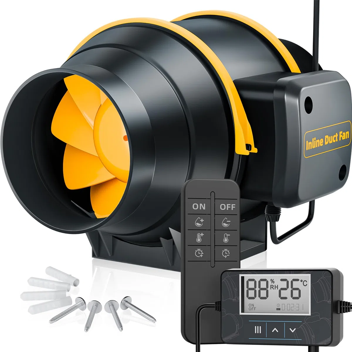 Ventilatore a tubo 100 mm, silenzioso, motore a doppia sfera puro con telecomando per controllo della temperatura e dell'umidità, per tenda da Grow Hydroponics 4E219-A