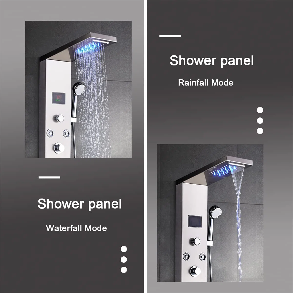 LED Colonna Doccia Idromassaggio Pannello Doccia Set con 5 Funzioni in 304 Acciaio Inox,Miscelatore da Massaggi, Soffione Fisso, Doccetta e Bocca Vasca per Bagno