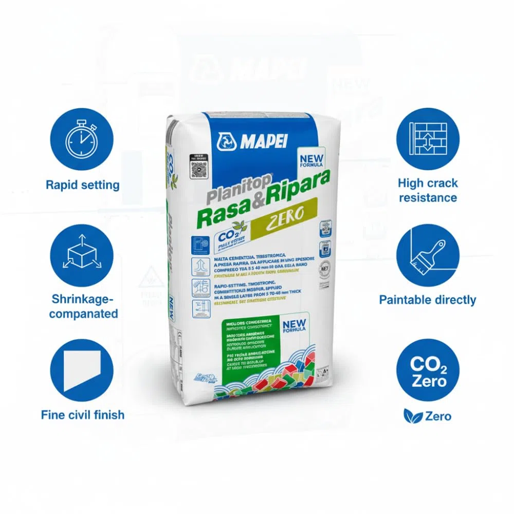 Mapei Planitop Rasa & Ripara Zero, Malta Cementizia Tissotropica, per Ripristino e Rasatura, 5 kg, Sacchi 6