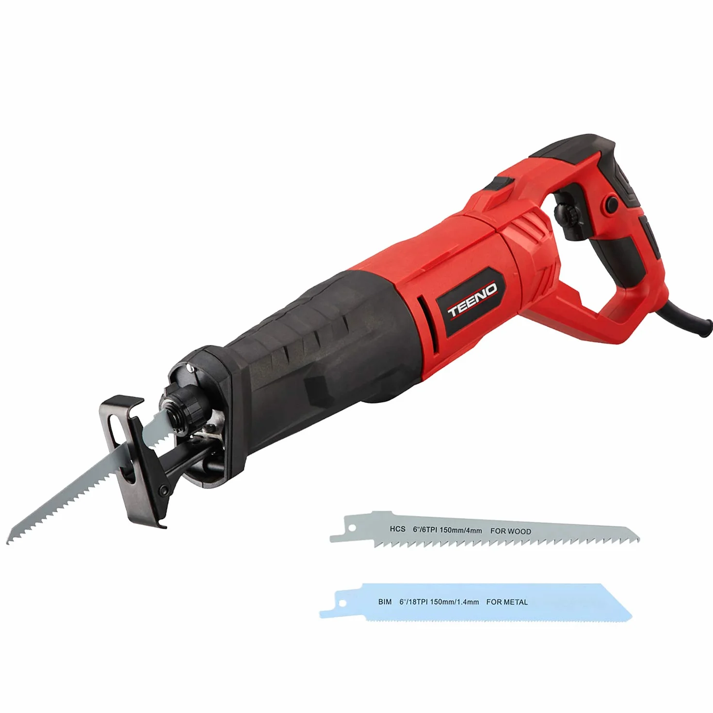 TEENO Sega a Gattuccio 850W Sega Universale Multifunzione con Luce LED, Maniglia Girevole, Velocità 0-2800SPM, con 2 lame: uno per legno, uno per metallo