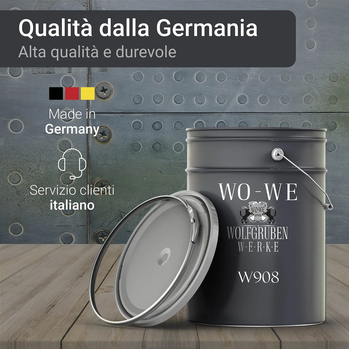 WO-WE Vernice Metallo 3 in 1 Smalto Antiruggine a solvente Ferro W908 Grigio antracite - 5L