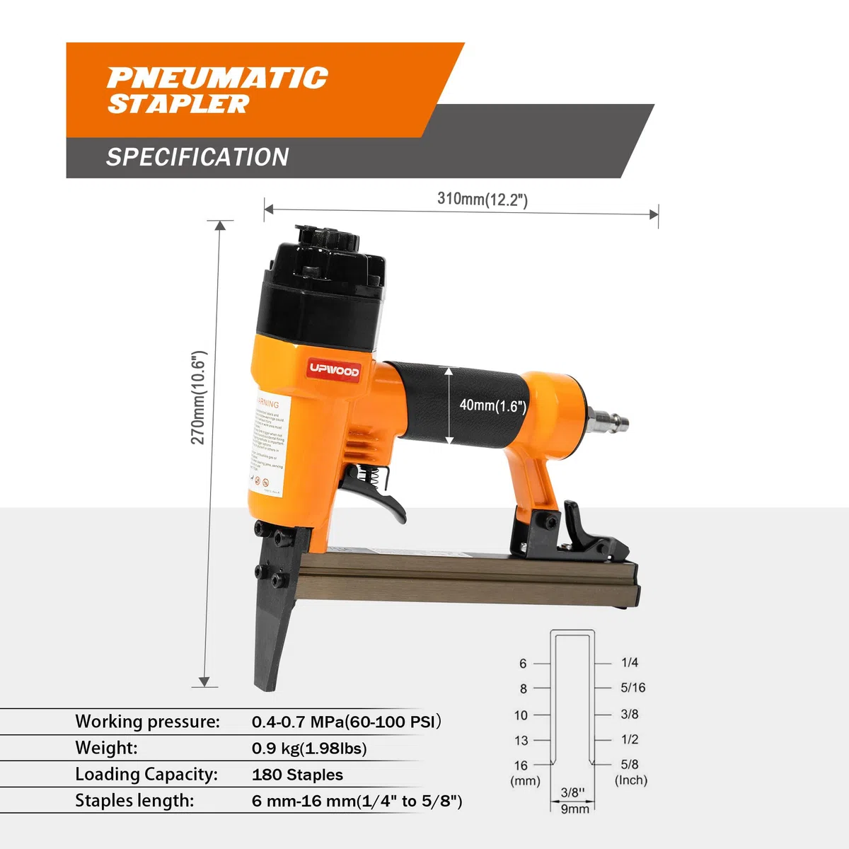 7116LN Sparapunti a Aria 22 Gauge, Sparapunti Pneumatico Senza Olio per Tappezzeria, Scarico Superiore, per Lavorazione del Legno, Progetti Professionali e Fai da Te