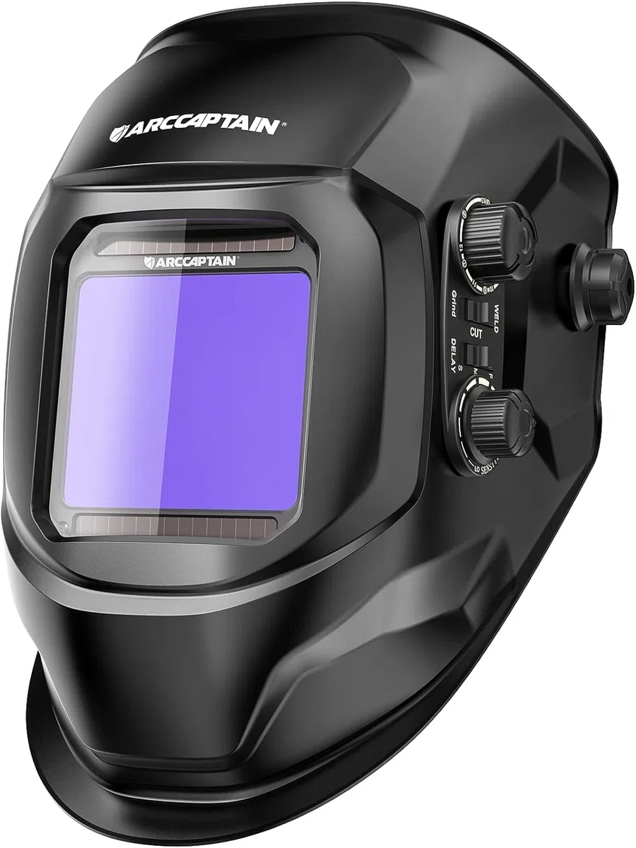ARCCAPTAIN Maschera Saldatura Autoscurante, 100 x 93 mm, Con Ampio Campo Visivo, Real Colour Completamente Automatico, con Casco per Saldatura, Colore Vero, Ombra Larga 4/9-13 per MIG, TIG, ARC