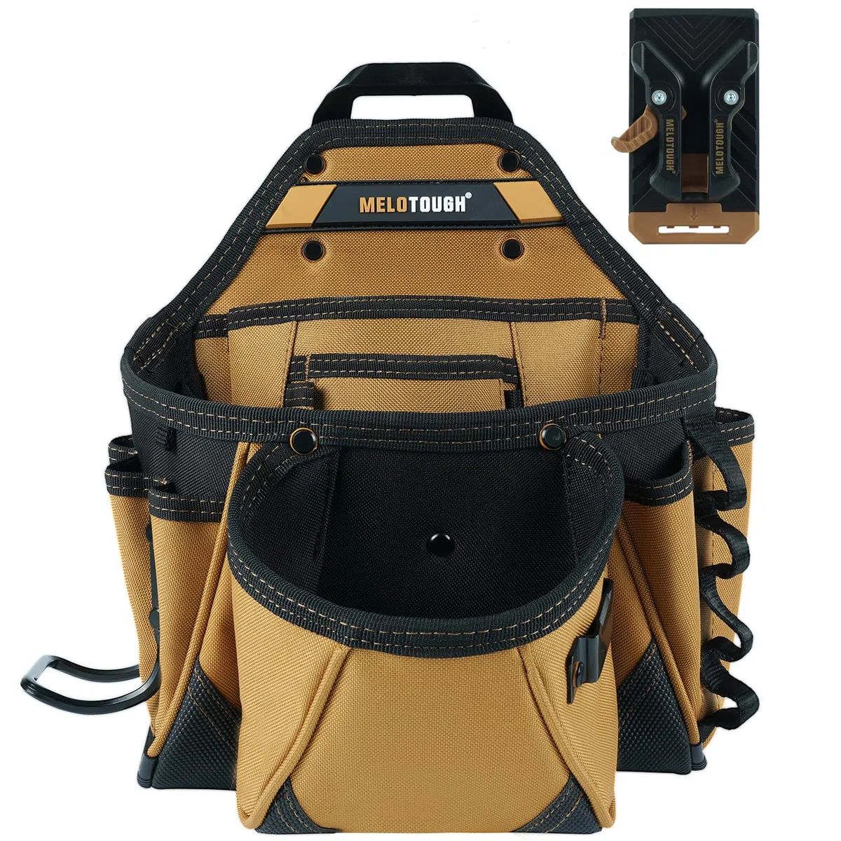 MELOTOUGH Borse da cintura per attrezzi da elettricista con clip da cintura Utility Tool Belt Organizer Pouch con cavalletto posteriore Hammer Holder