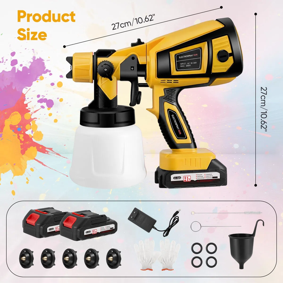 Pistola per Verniciare, Pistola a Spruzzo per Verniciare Con Batteria Da 21V & 3 Modalità Di Spruzzo,Pistola a Spruzzo a Batteria Con 2x3000 MAh Per Pittura di Case, Pareti, Recinzioni