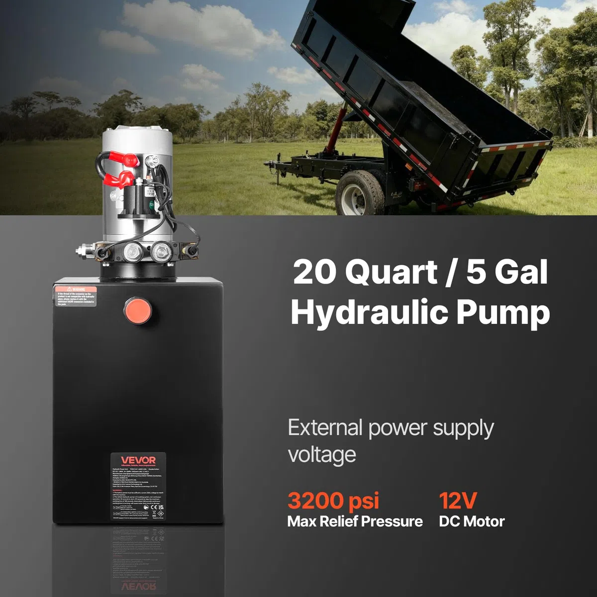 VEVOR Pompa Idraulica per Sollevatore Rimorchio Centralina Idraulica Azione Doppia 2600 giri/min Flusso 3,4L/min, Pompa per Rimorchio Piattaforma con Serbatoio d'Olio in Metallo da Officina