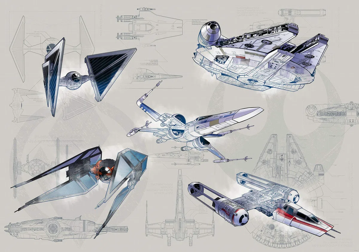 Digitaldruck Vlies Fototapete - Star Wars Blueprint Light - Größe 400 x 280 cm