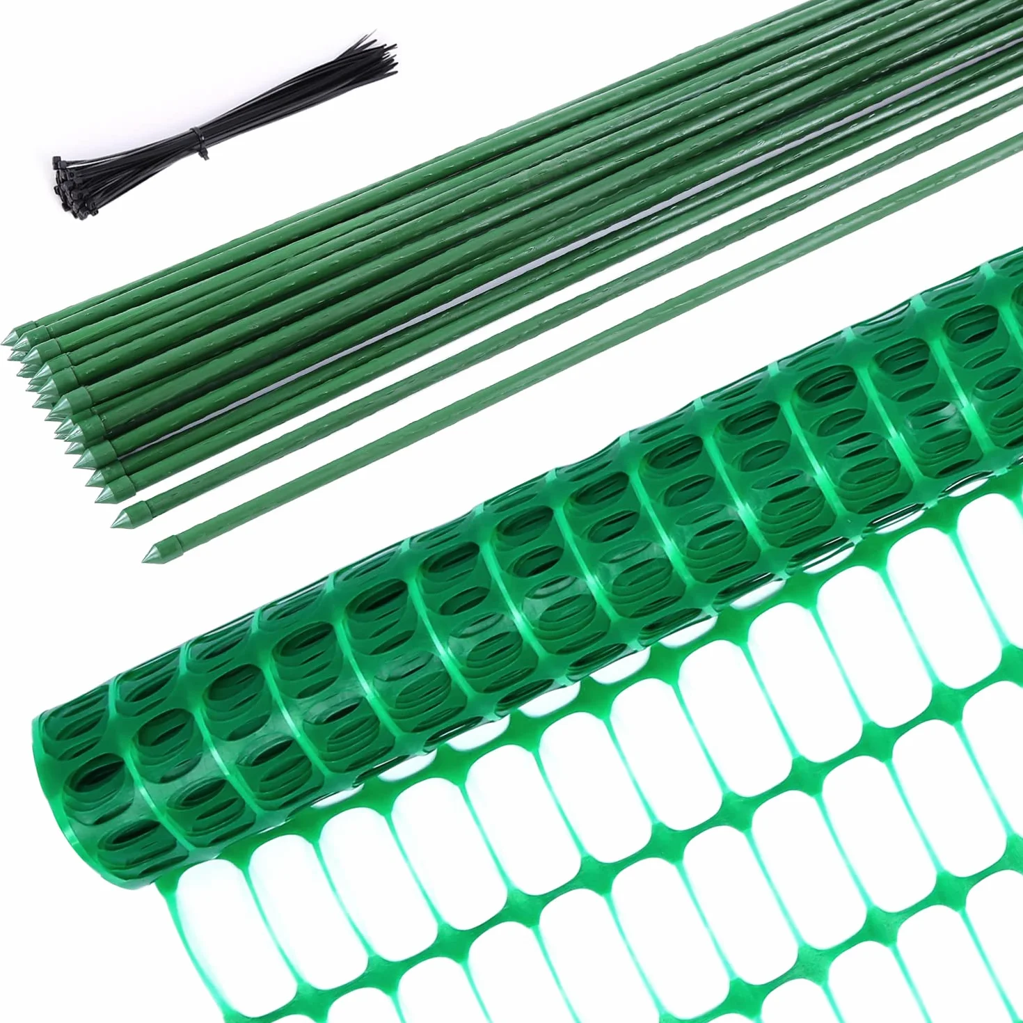 Ohuhu Set di barriera da giardino, 1 m x 30 m, rotolo di recinzione in plastica con 25 pali da 1,15 m, rete di sicurezza temporanea, riutilizzabile, per piscine, recinzioni da neve, pollame