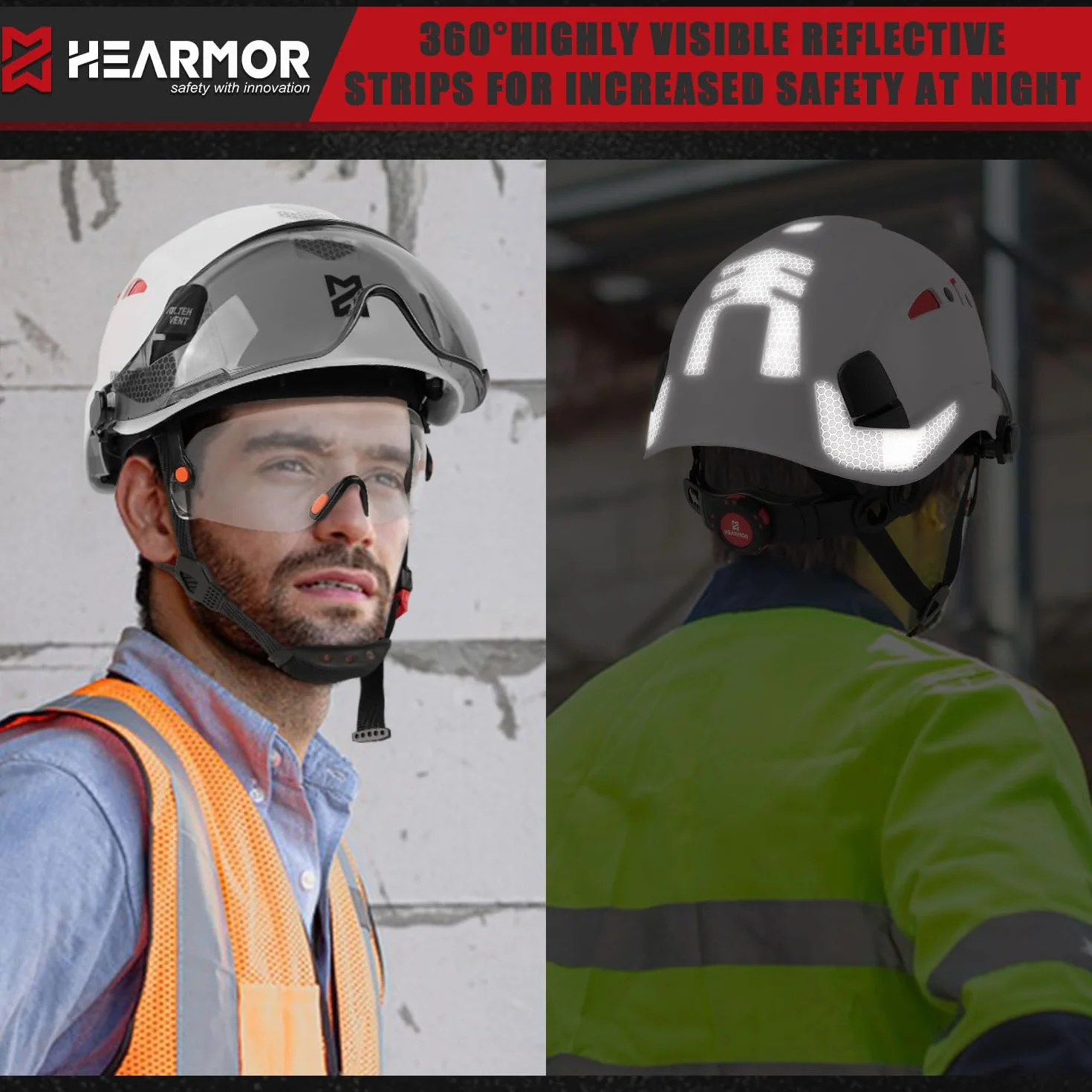 HEARMOR Casco di sicurezza e protezione dell'udito, ANSI Z89.1, certificato ANSI Z89.1, leggero, ventilato, sospensione a 6 punti, ideale per l'industria e l'edilizia