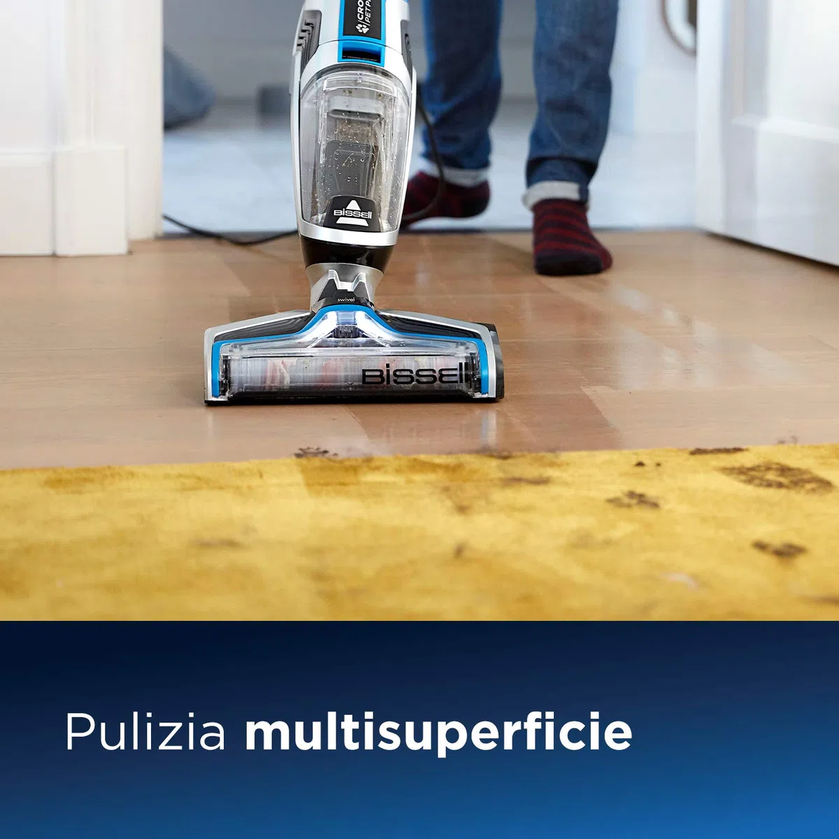 BISSELL CrossWave Pet Pro | Aspirapolvere/Lavando/Asciugatrice | 3 In 1 Per Animali Domestici | Ideale Per Tappeti, Piastrelle & Pavimenti In Legno | Formula Inclusa | 74dB | Nero/Titanio/Blu | 2225N