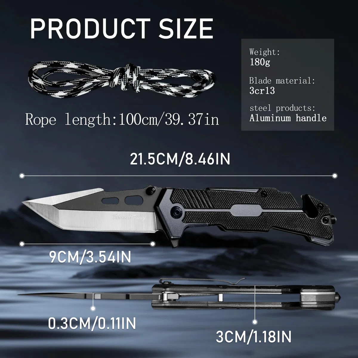 Coltello pieghevole da Esterno, 3-in-1 Multiuso Coltello da Caccia, 3Cr13 Sopravvivenza, Maniglia Antiscivolo Coltello da Campeggio, Regalo da Uomo (A)