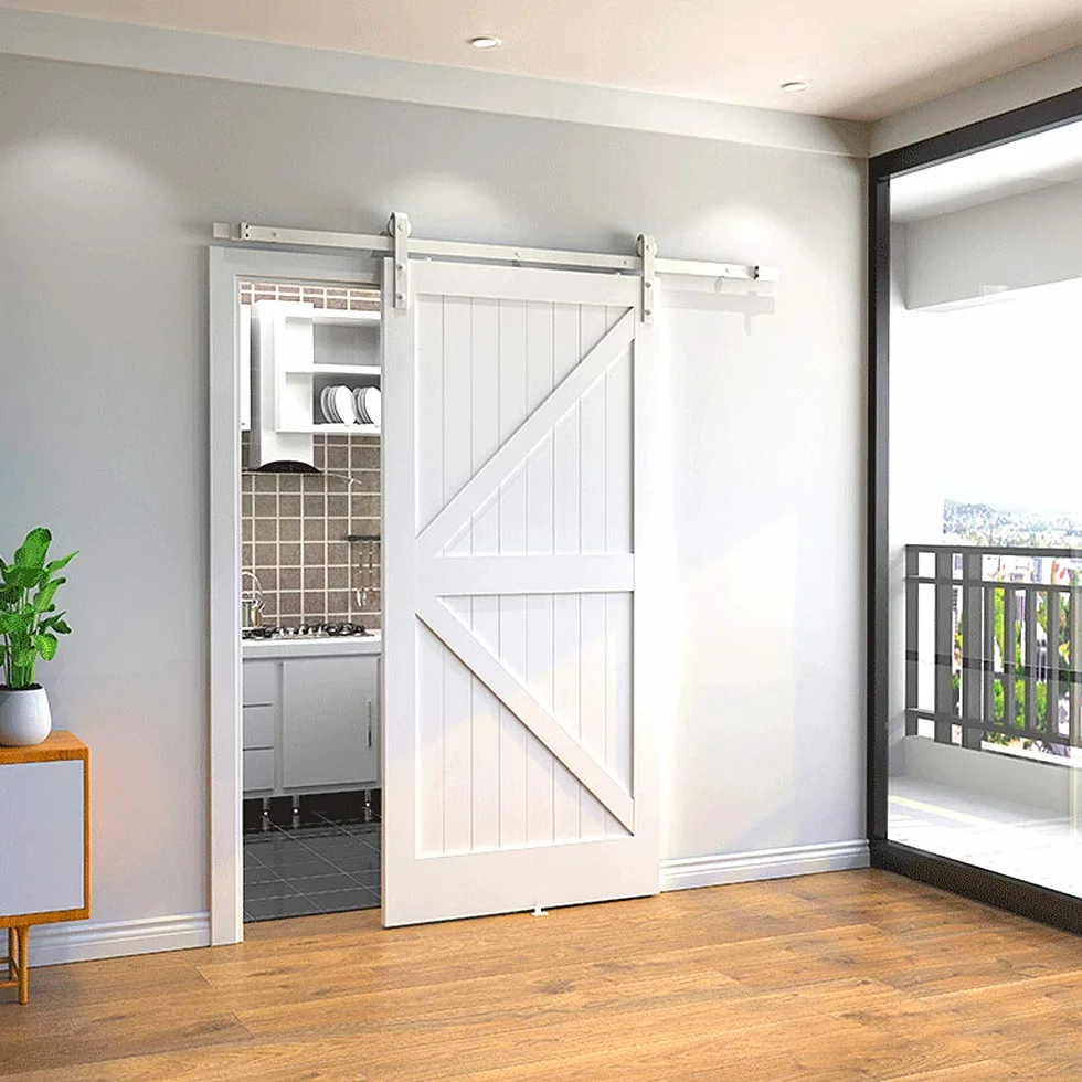 Binario per Porta Scorrevole 200 cm/6,6 FT, Acciaio al Carbonio, Kit Guide Porta Scorrevole Esterno Muro, Binario per Porta Interne Scorrevole Muro con 2 Roulettes (Bianco Classico)