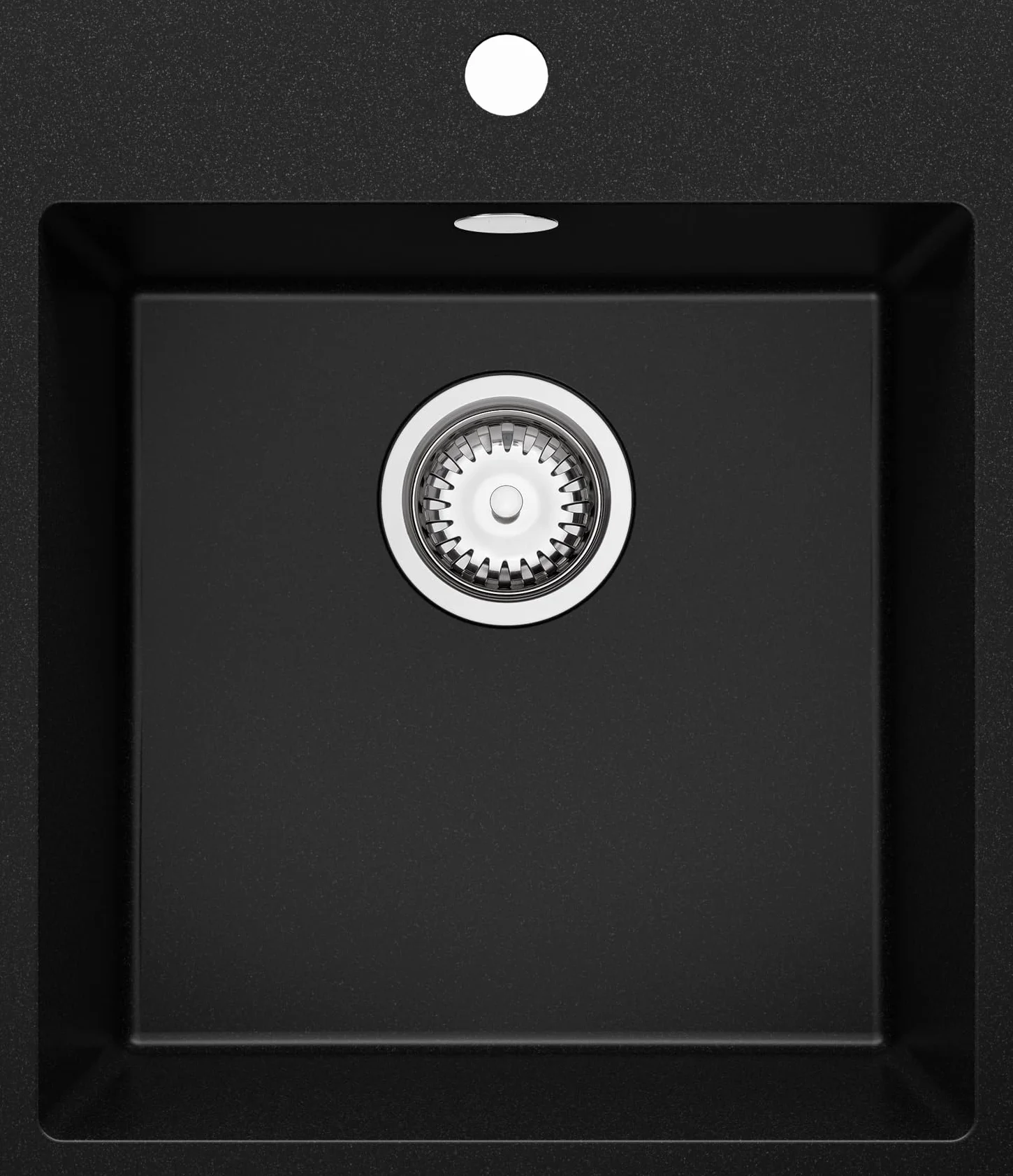 PRIMAGRAN Lavello da Cucina Nero 43x50cm, Lavandino in Granito a 1 vasca + Sifone Classico, Lavabo da Cucina Incasso al Mobile 45cm - Riga S125