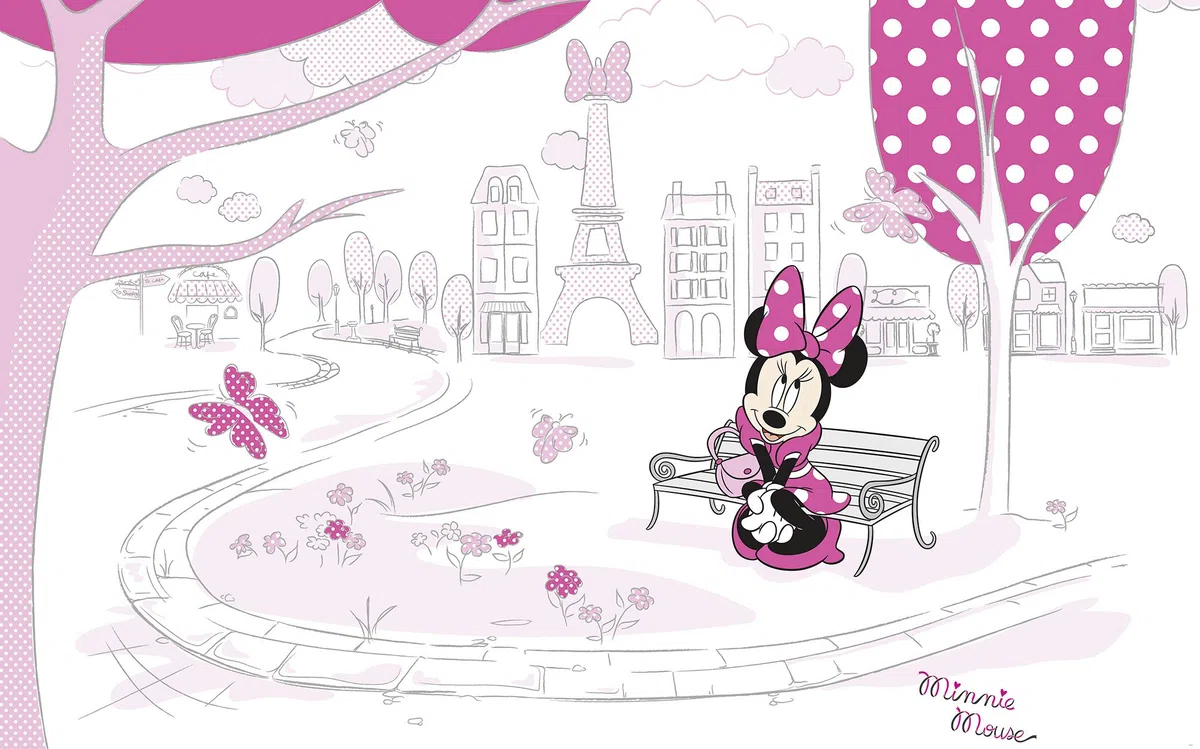 Komar Digitaldruck Vlies Fototapete - Minnie in Paris - Größe 400 x 250 cm