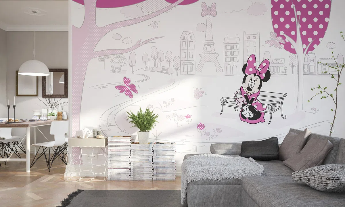 Komar Digitaldruck Vlies Fototapete - Minnie in Paris - Größe 400 x 250 cm
