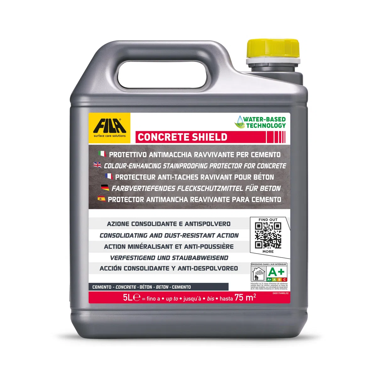 FILA Surface Care Solutions, CONCRETE SHIELD, Protettivo Ravvivante per Cemento, Liquido Impermeabilizzante per esterni e interni, Idrorepellente Pavimenti Rapido e Pronto all'Uso, 5L