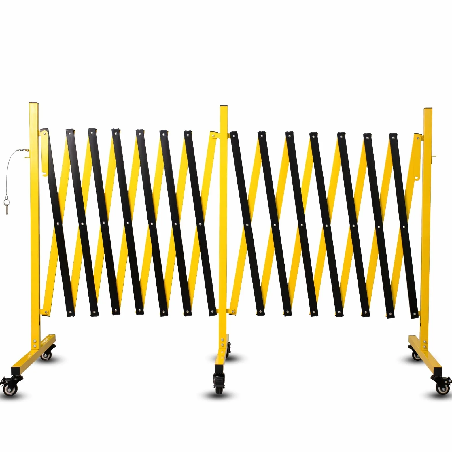 Barriera Retrattile, Barriera Espansibile in Acciaio con Altezza di 1,05 m Hx7 m L, Barriere di Sicurezza per Parcheggio con Ruote Bloccabili, Barriera per Cantiere (7m L)