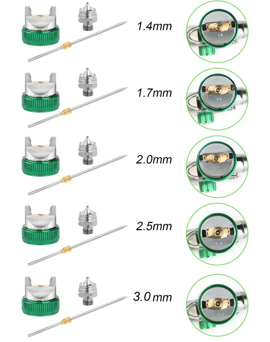 HVLP pistola a spruzzo con 5 ugelli da 1,4/1,7/2,0/2,5/3,0mm, Aerografo per verniciare 600ml, per riparazioni di piccoli mobili per auto