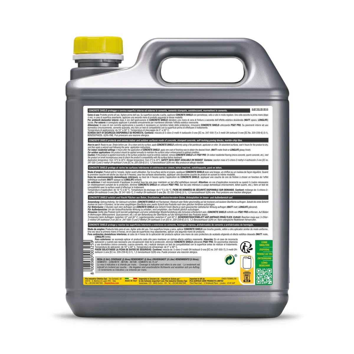 FILA Surface Care Solutions, CONCRETE SHIELD, Protettivo Ravvivante per Cemento, Liquido Impermeabilizzante per esterni e interni, Idrorepellente Pavimenti Rapido e Pronto all'Uso, 5L