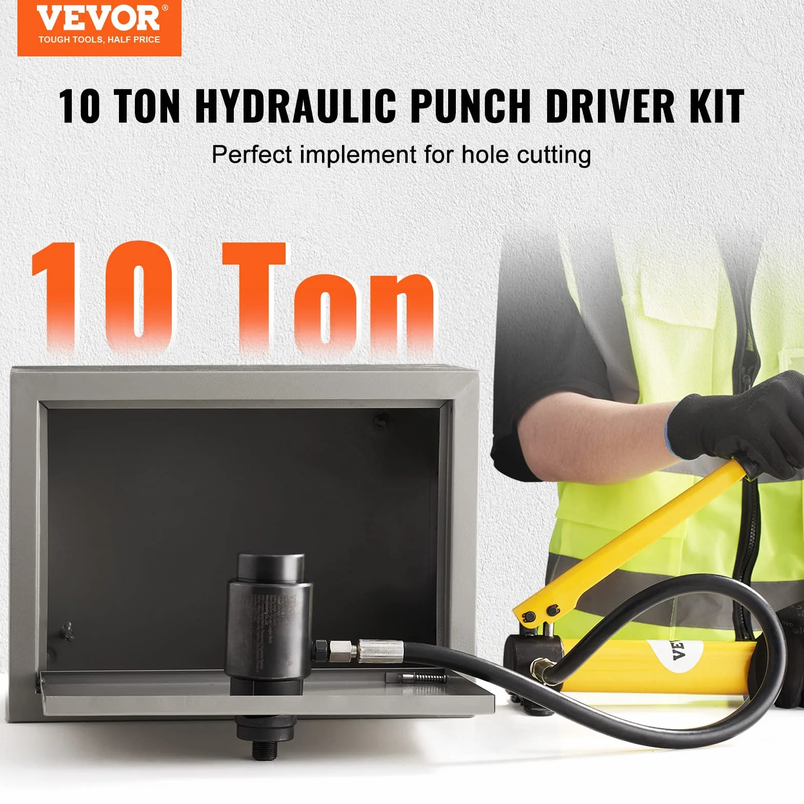 VEVOR Kit di Perforazione Idraulica ad Eliminazione Diretta 10 Ton, Punzonatrice Idraulica in Acciaio Strumento di Perforazione con 6 Set di Punzione per Cantieri, Manutenzione e Fai-Da-Te, Giallo