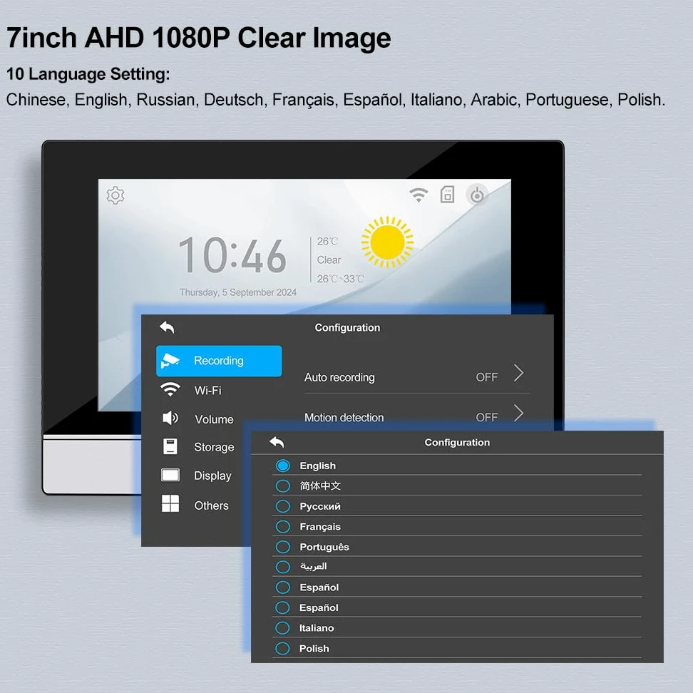 WiFi Video Sistema Citofono 1080P HD Campanello Telecamera IR Visione Notturna con 2 Monitors a 7 Pollici per 2 Case/Appartamenti, Audio a 2 Vie, Registrazione, APP Tuya Smart