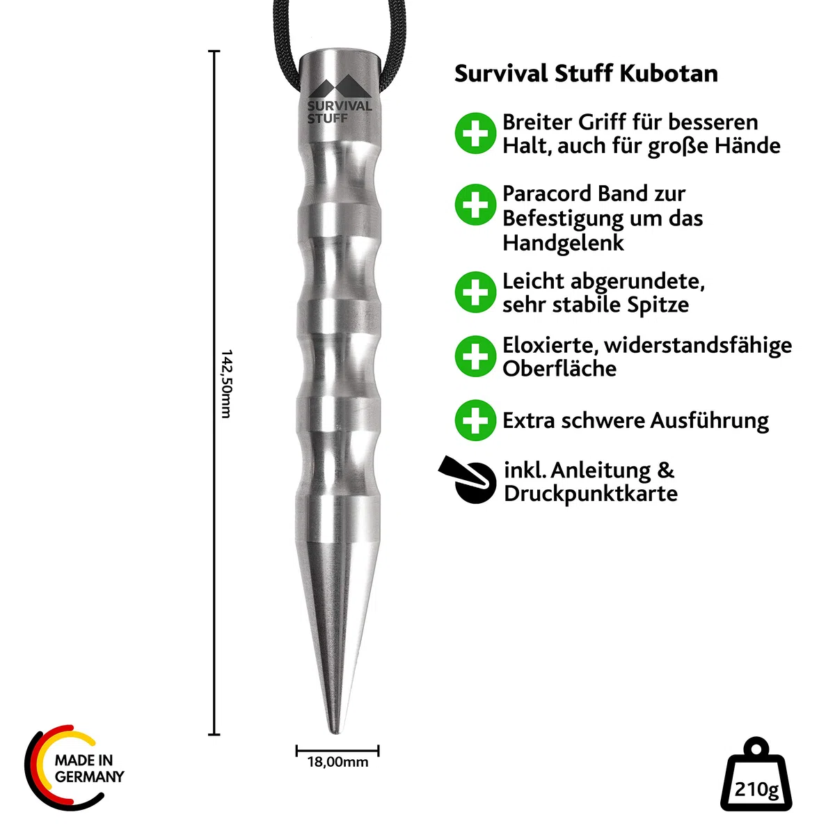 Survival Stuff Kubotan – disponibile in 4 colori – per autodifesa – Amplificatore di pressione con cinturino da polso extra forte per situazioni di emergenza come martello di emergenza, rompivetro e