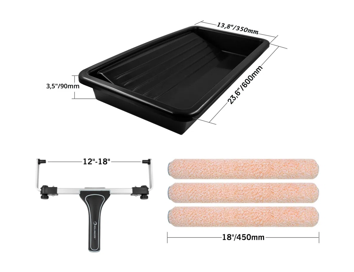ROLLINGDOG Set di rulli grandi da 45,7 cm, telaio per rullo da pittura da 45,7 cm, maniche in microfibra (confezione da 3), vassoio grande per rullo di vernice