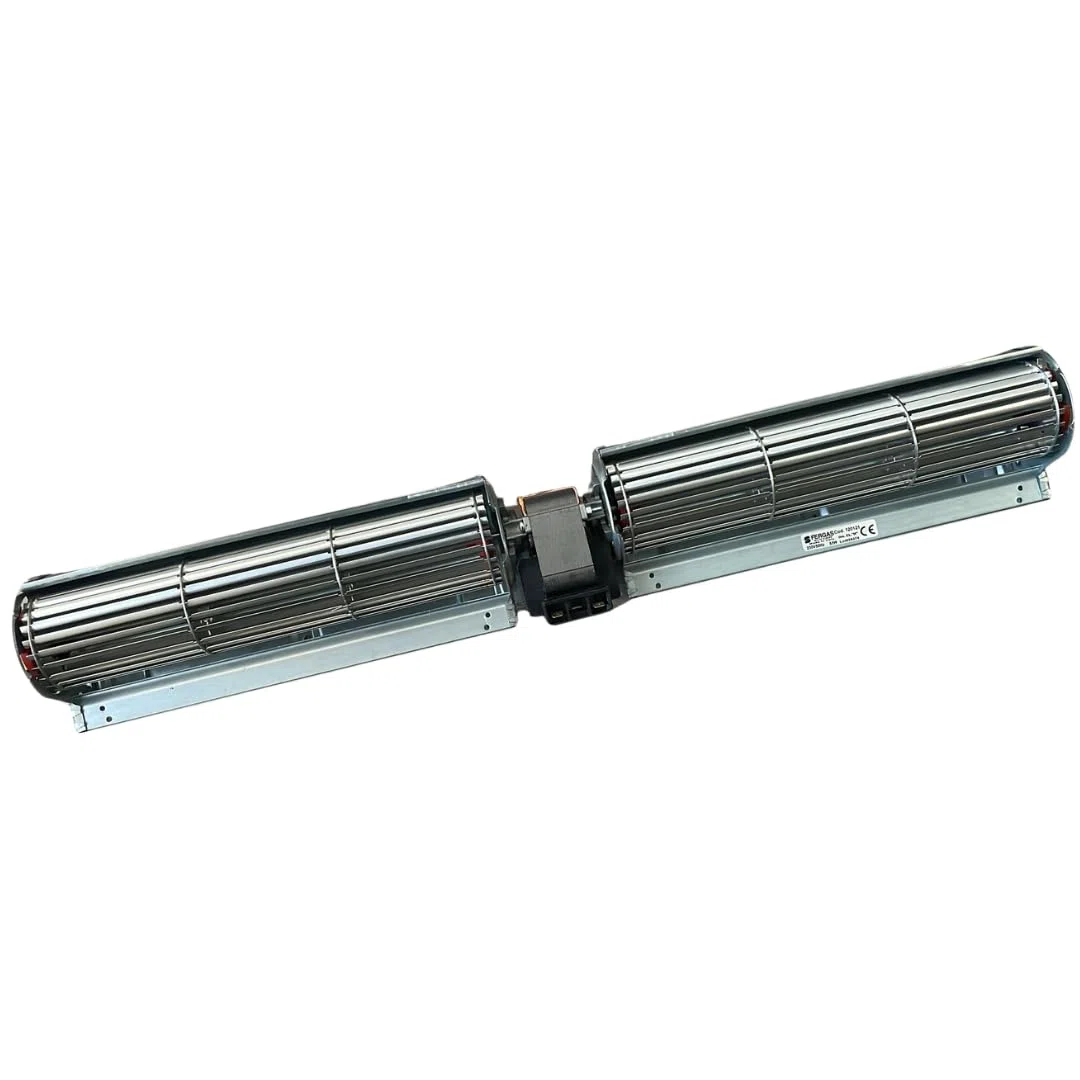 Ventola tangenziale doppia lunghezza: 645 mm, dimensioni bocchette: 2 x 274x40 mm, per stufa a pellet