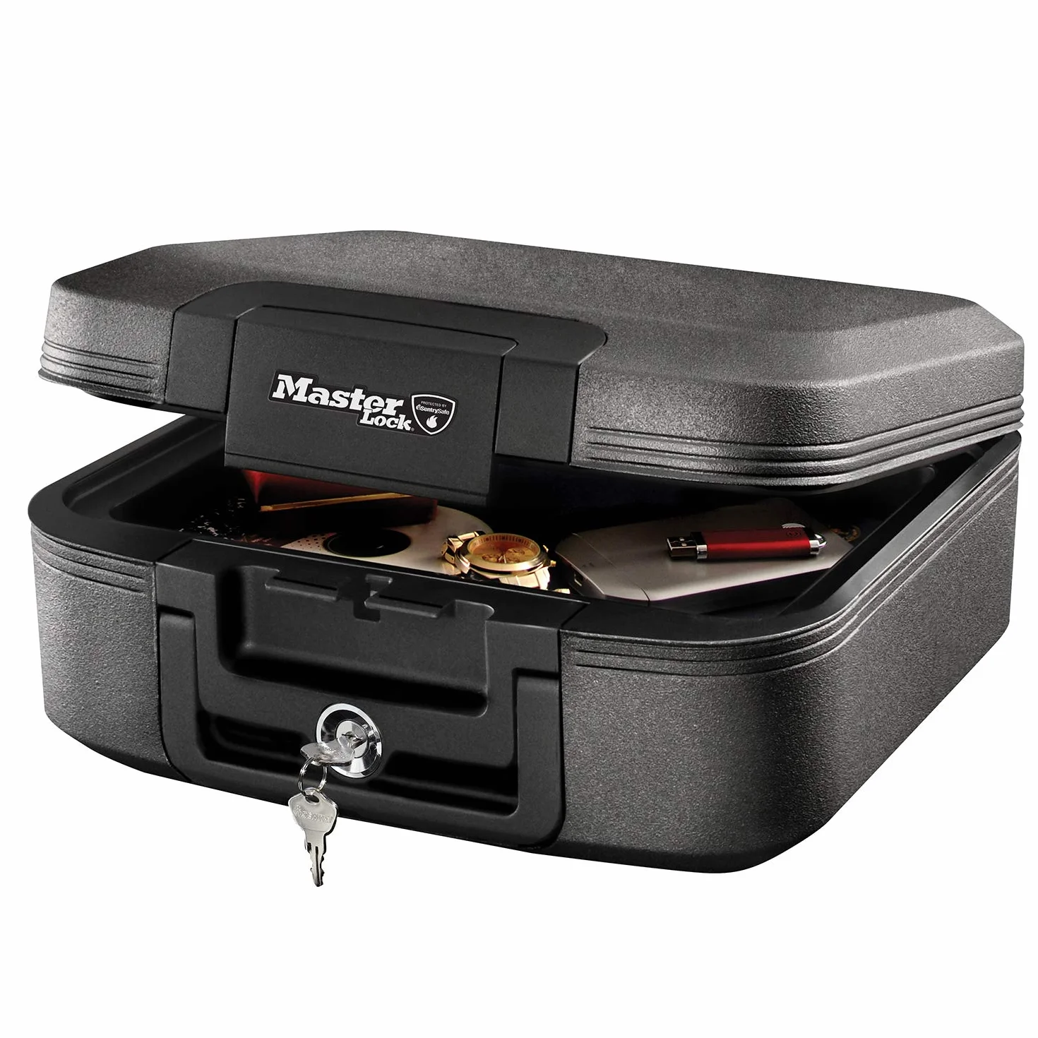Master Lock LCHW20101 Cassetta di Sicurezza Impermeabile e Ignifuga e Tenuta Stagna Medium con Chiave, per Documenti, Immagini, Piccoli Elettrodomestici, Supporti Arc, Grigio