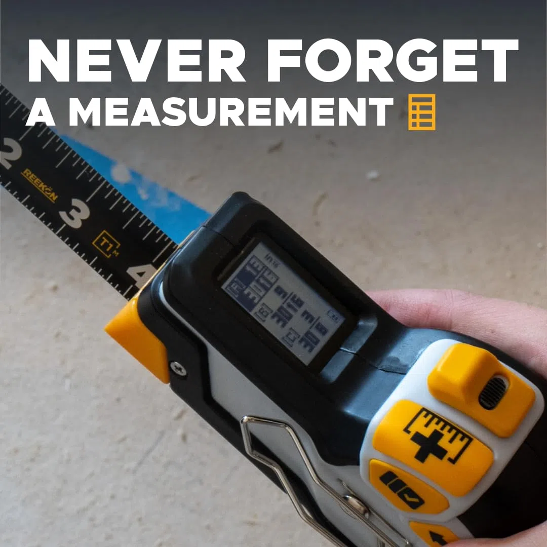 REEKON T1M Utility Digital Tape Measure 7,6 m (Metric) – Bluetooth Smart Measuring Tool, 0,5 mm Accuracy, Saves 1000+ Measurements, LCD Display, 150 Hour+ Batteria ricaricabile