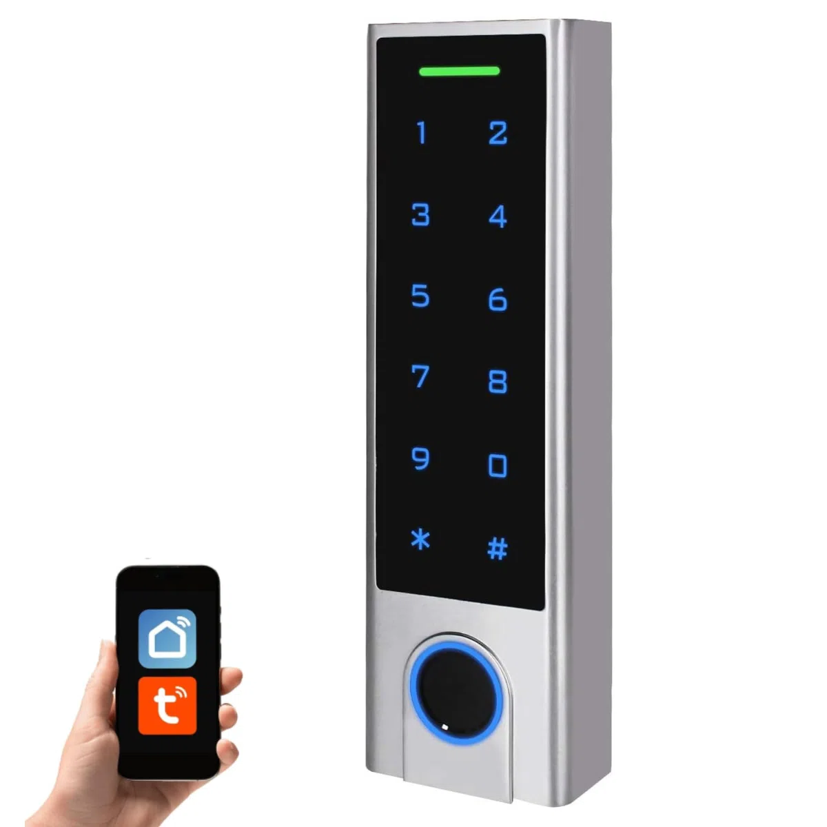Tuya Tastiera di Controllo Accessi, Tastiera Apriporta Sistema di Controllo di Accesso Tramite Tuya Smart/Codice/Impronta Digitale/RFID Schede, Impermeabile Impronte Digitali Keypad