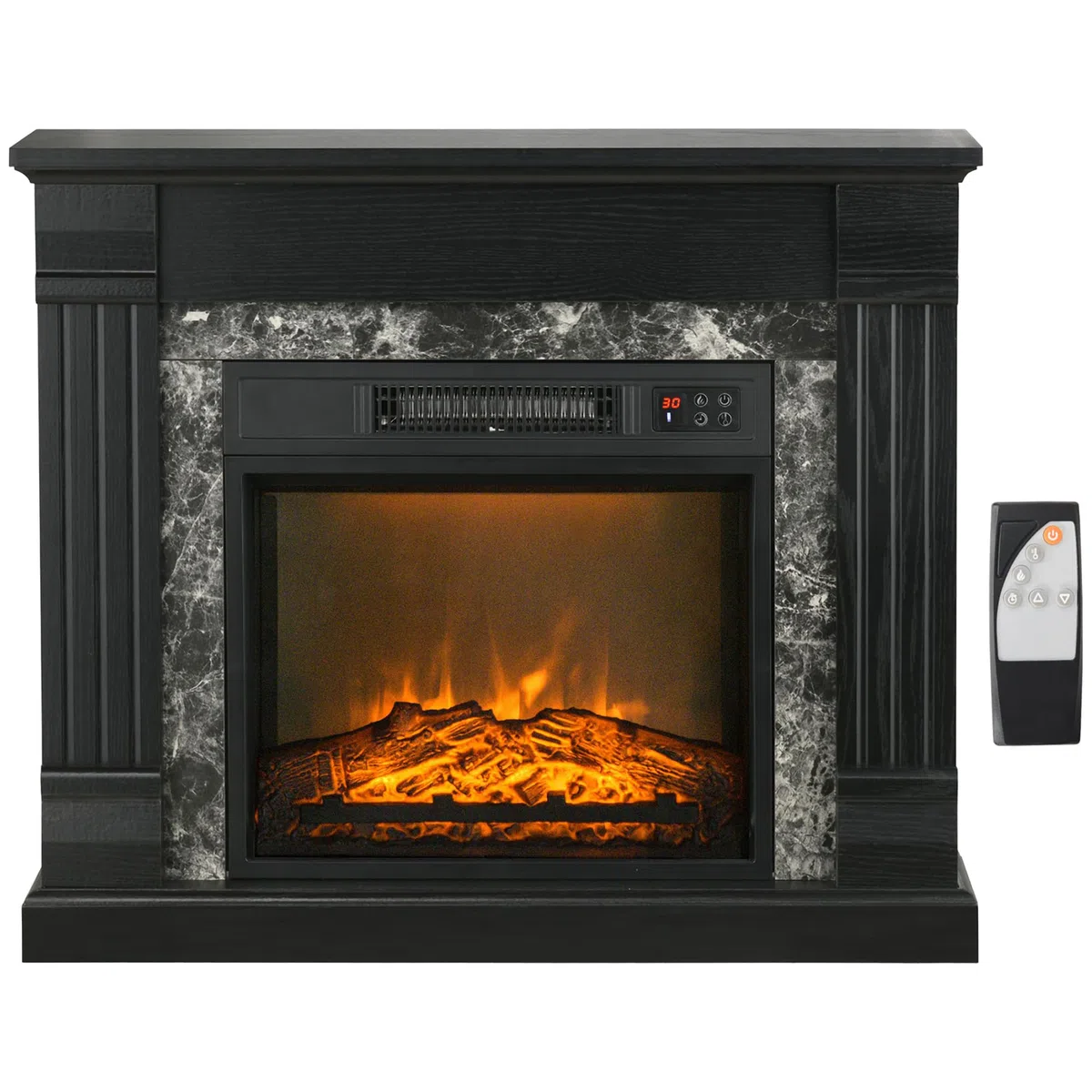 HOMCOM Camino Elettrico con Cornice Effetto Fiamma Realistico 3 Luminosità Regolabile, Stufa Silenzioso Caminetto Elettrico 1800W con Telecomando, Termostato, Timer, Riscaldamento Regolabile, Nero