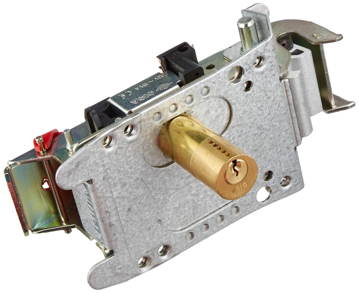 CISA 11A611000, Serratura Elettrica da Applicare Elettrika, 12 V, Grigio Scuro, con Pulsante Interno, Cilindro a tubo, con Booster Plus, Mano Reversibile