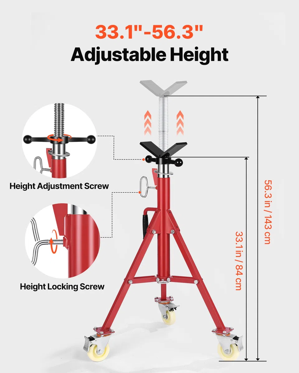VEVOR Cavalletto per Tubi, 400kg Supporto Basamento del Treppiedi, Altezza 71-131 cm Supporto Professionale Treppiede, Cavalletto per Tubi con Supporto a V per Tubi 0,32-30,48 cm, Cavalletto Tubi