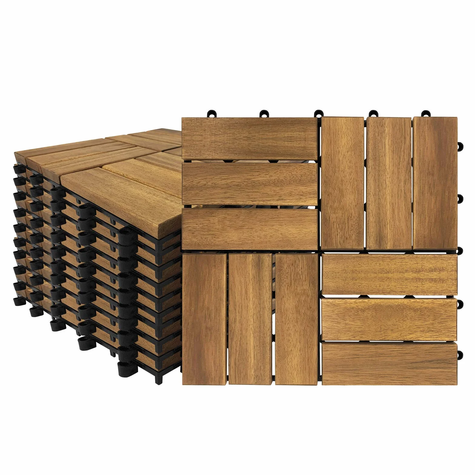 UISEBRT Piastrelle in legno di acacia, 30 x 30 cm, 2 m², piastrelle da giardino, drenaggio, facile da posare, per terrazze e balconi, modello B, 22 pezzi