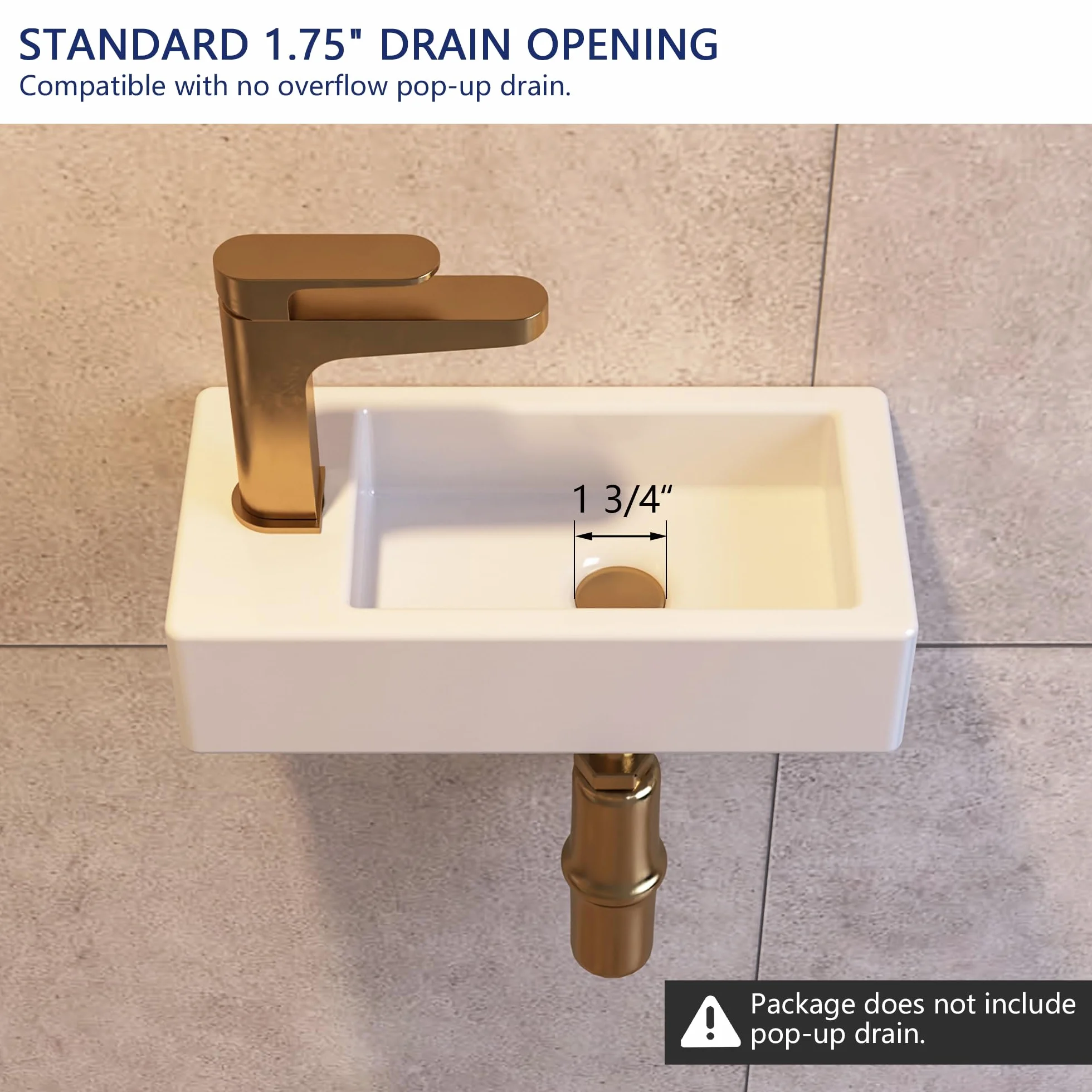 Small Bathroom Sink DeerValley, 15"x7" Mini Rectangle Wall Mount Vessel Sink for Bathroom Powder Room Cloakroom, Floating Space Saving Design, Easy to Clean White Ceramic Wash Basin (Left Hand)
