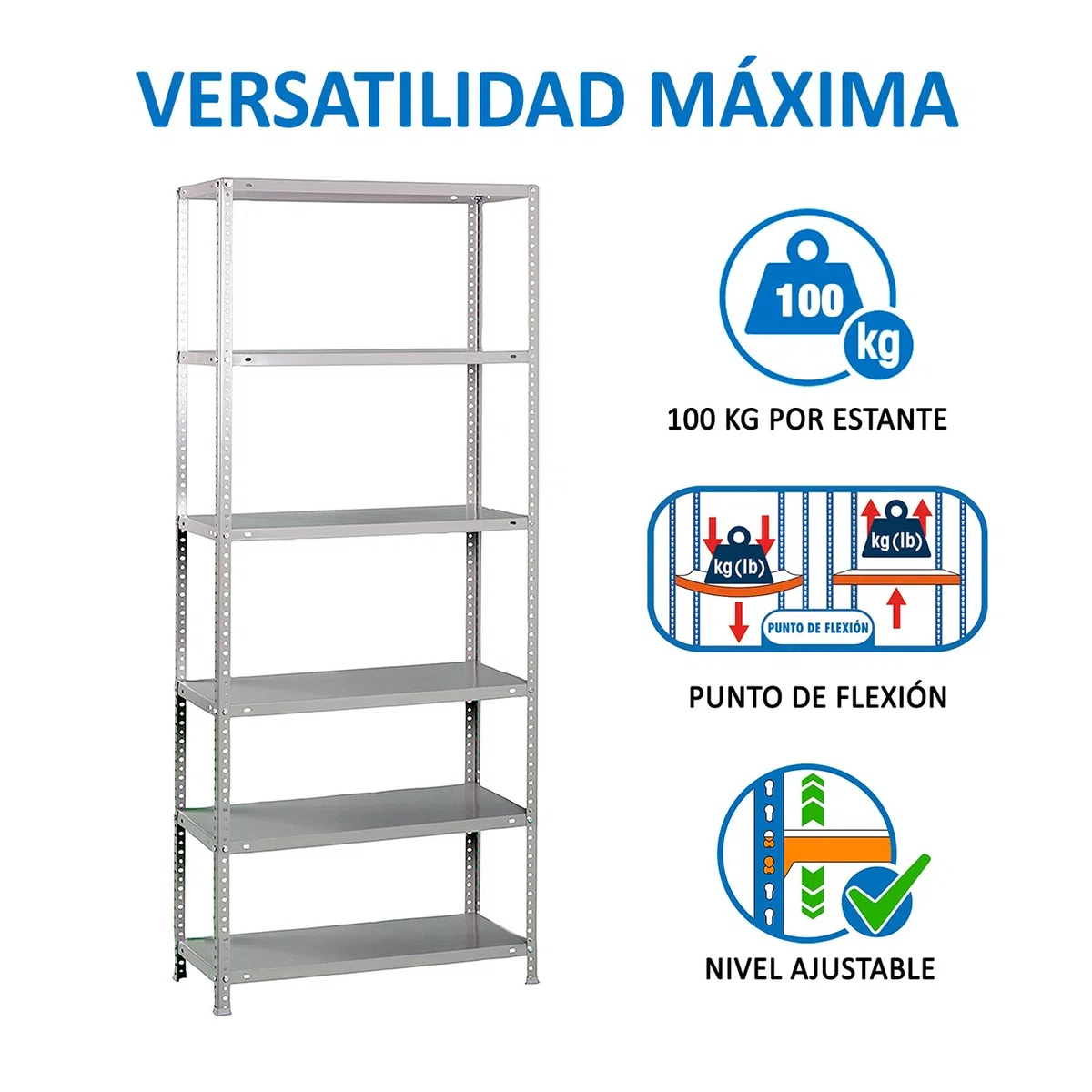 Simon Rack Scaffale Metallo Garage e 6 Ripiani, Capacità di Carico 100 kg e Punto di Flessione, 2000x900x300 mm, Metallo, Scaffalatura per Garage, Zincato - Comfort