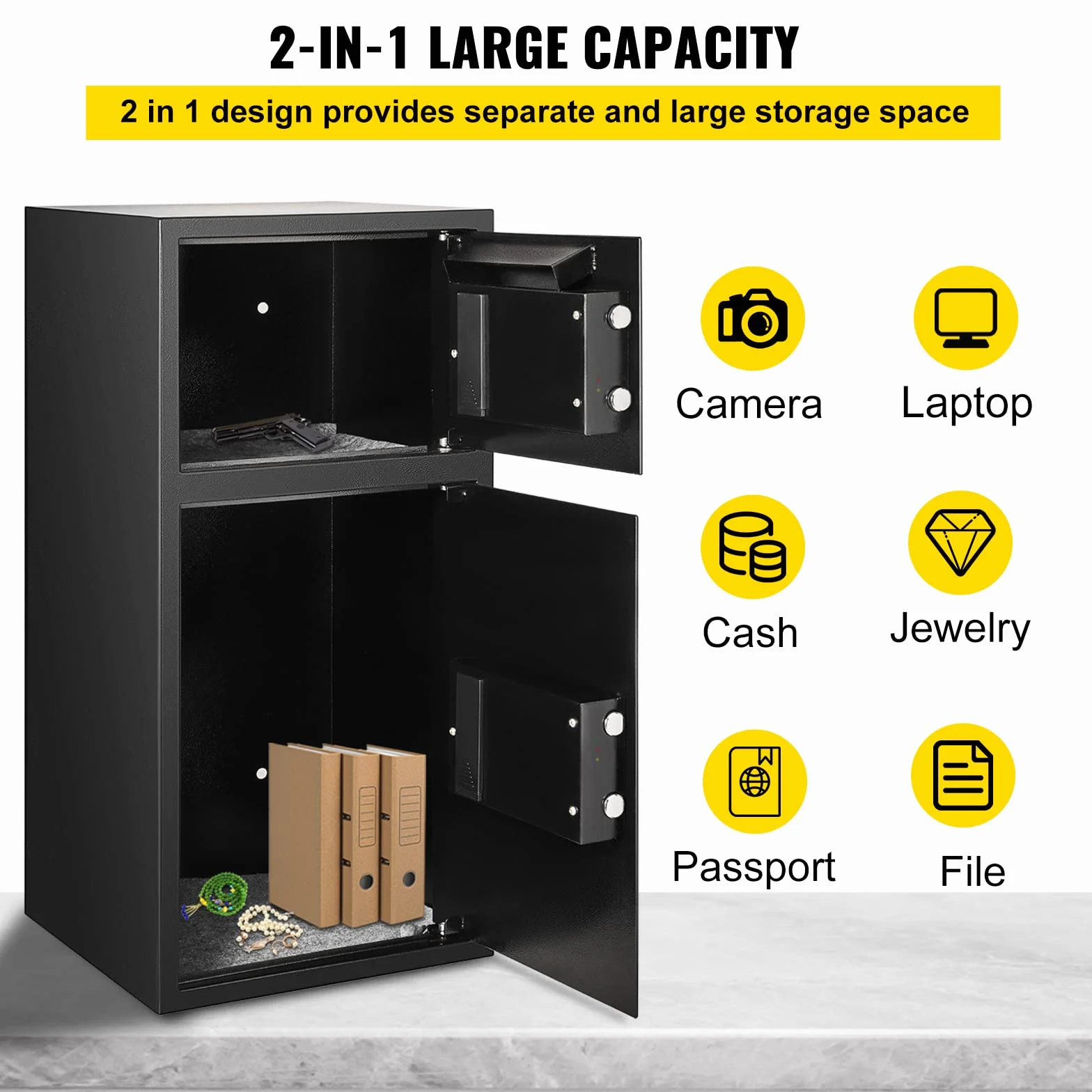 VEVOR Cassaforte Digitale da 74 L, Cassetta di Sicurezza a Combinazione Digitale per Uso Domestico, Cassaforte per Soldi, Gioielli, Documenti